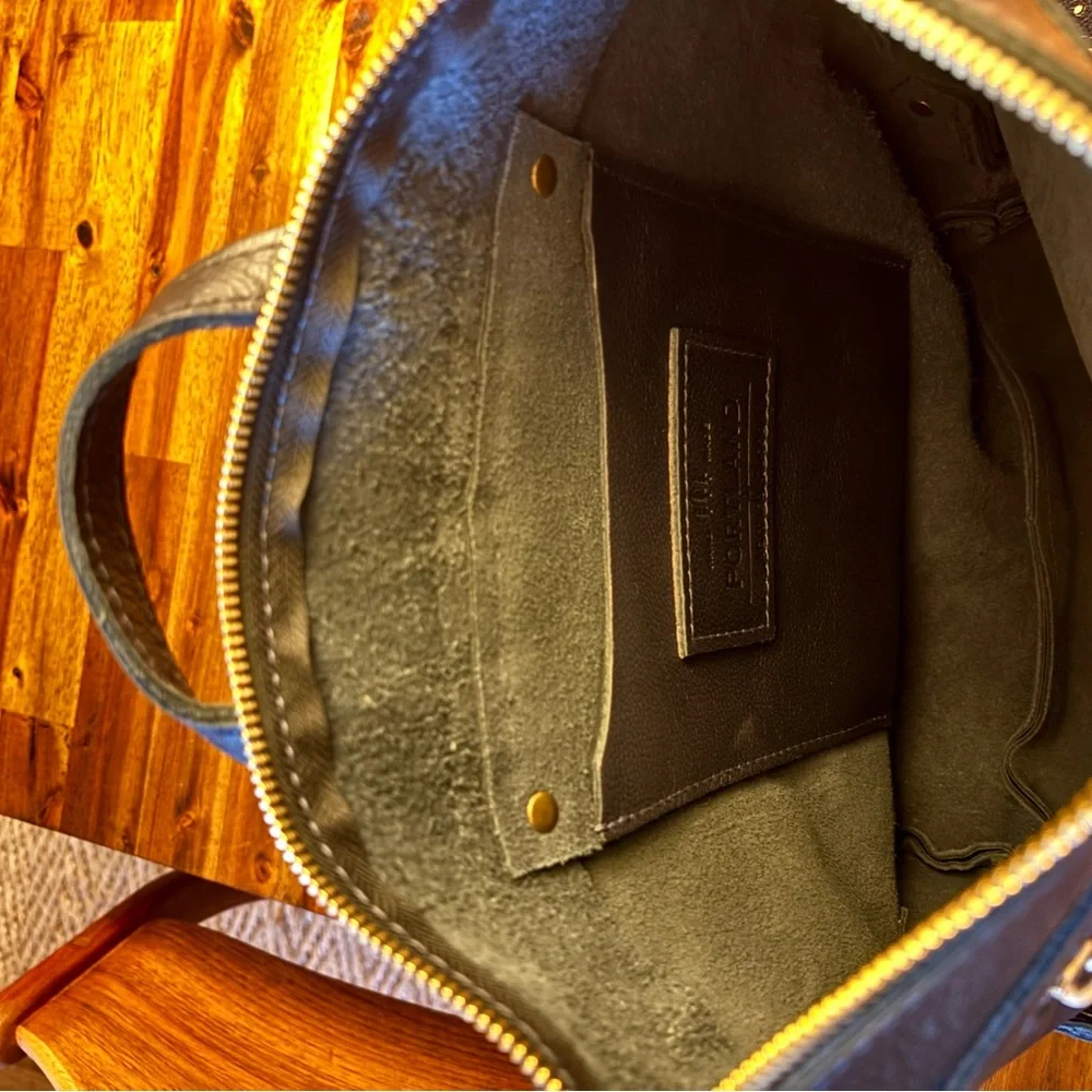 Portland Leather Navy Blue Pebbled Leather Backpack with Gold Hardware